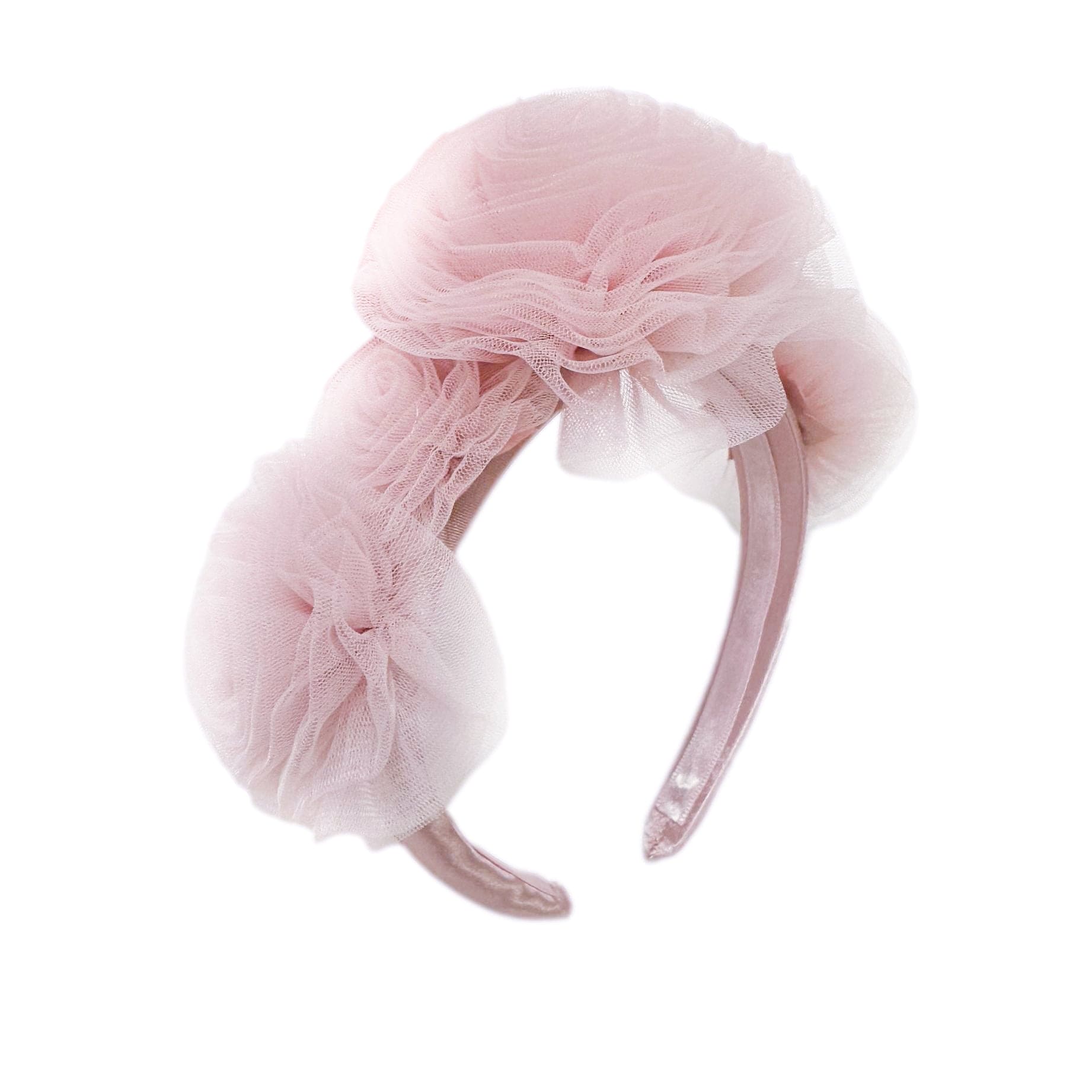 Rosa pink tulle flower headband with laser cut floral details and satin lined padded band, designed to match the Rosa Tulle Dress.