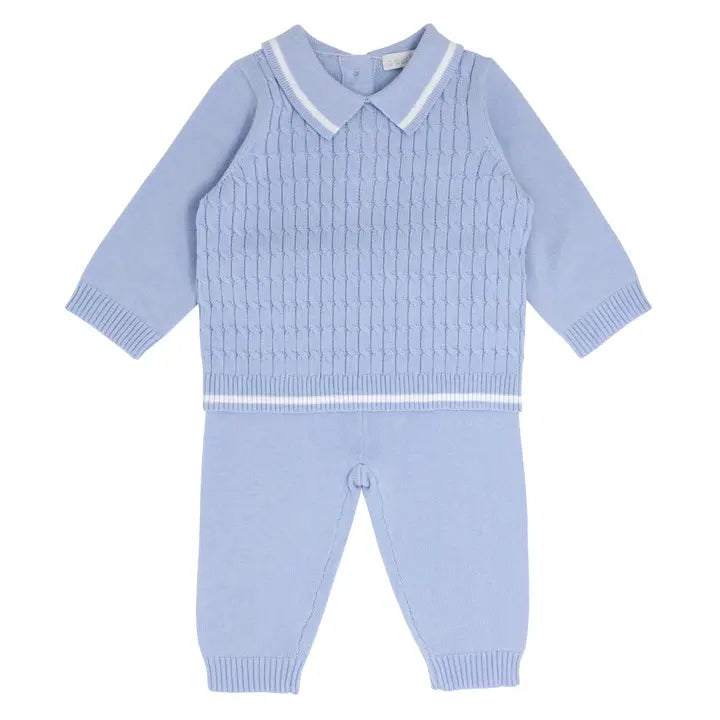 Blue Fine Cable Knit Two-Piece Baby Set