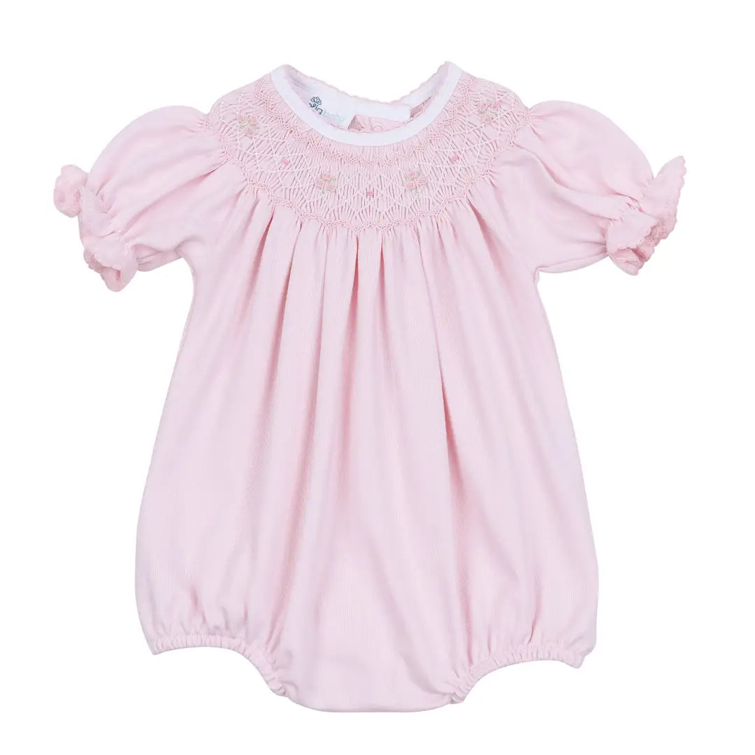 Lillian Bishop Pink Pima Cotton Smocked Romper