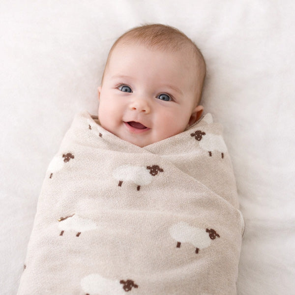 Camel Little Sheep Cotton Knit Blanket