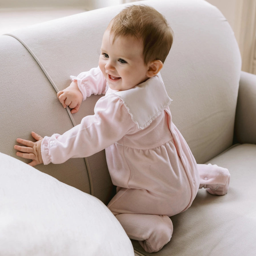 Katie Baby Girls Pink Velour Babygrow