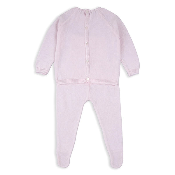 Pink Knitted Diamond Print Cotton Baby Set