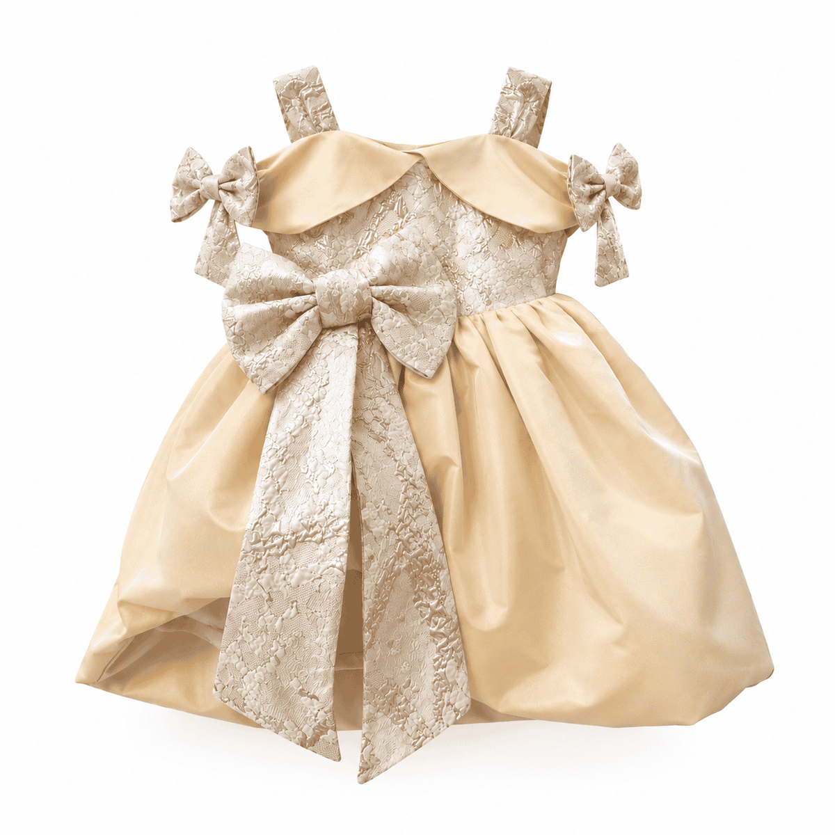 Charlie Gold Jacquard Bow Dress for Girls