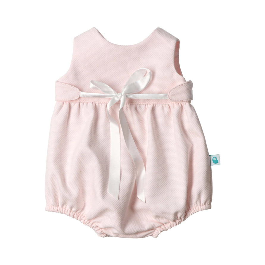 Baby Pink Sleeveless Romper with Satin Bow