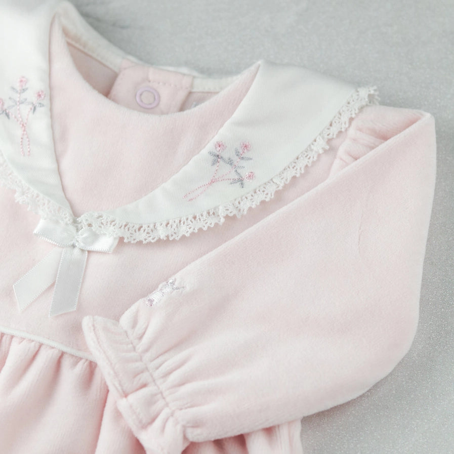 Katie Baby Girls Pink Velour Babygrow