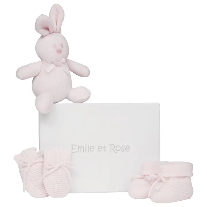 Pink Girls Baby Knitted Mittens & Booties Gift Set