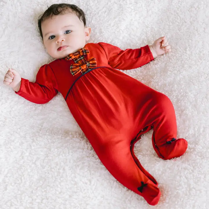 Kiki Girls Red Tartan Bow Christmas Babygrow