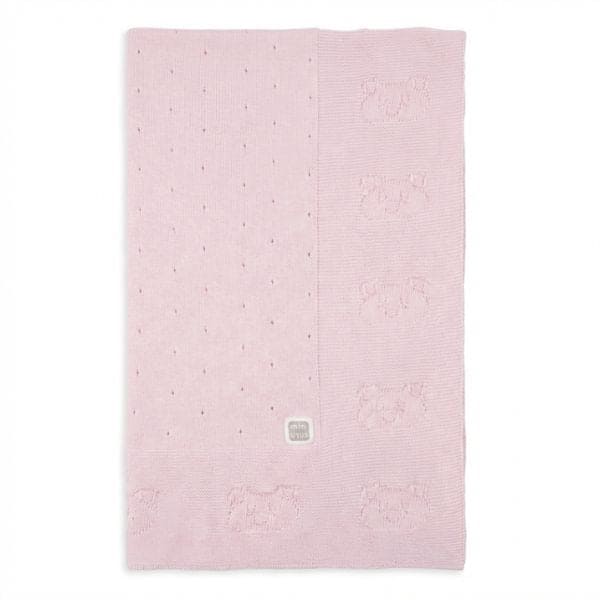 Pink Baby Knit Blanket Cotton with Teddy Bear Pattern