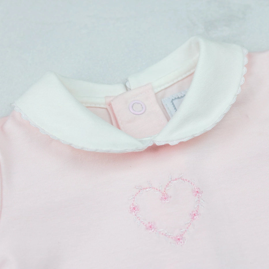 Jody Pink Girls Heart Embroidery Romper