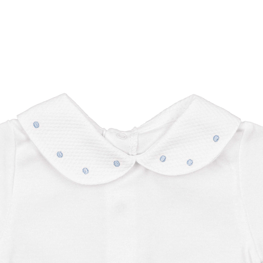 White Cotton Baby Bodysuit Onesie with Piqué Collar and Short Sleeves