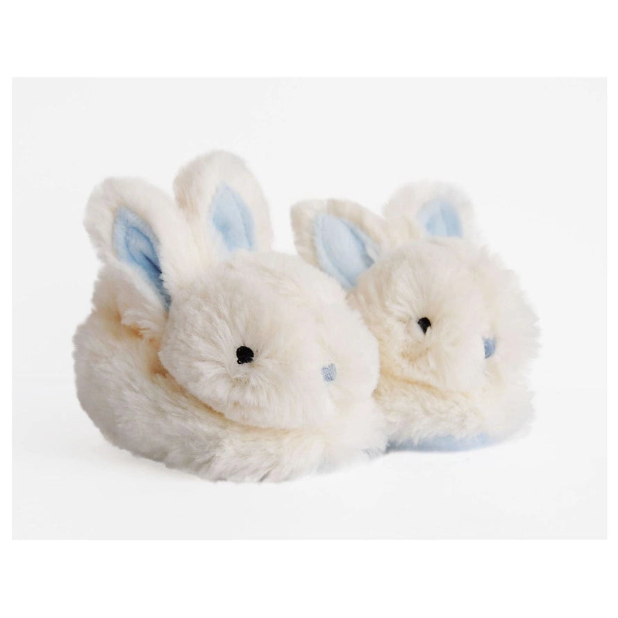 Ivory and Baby Blue Bunny Rattle Booties - Petite Maison Kids