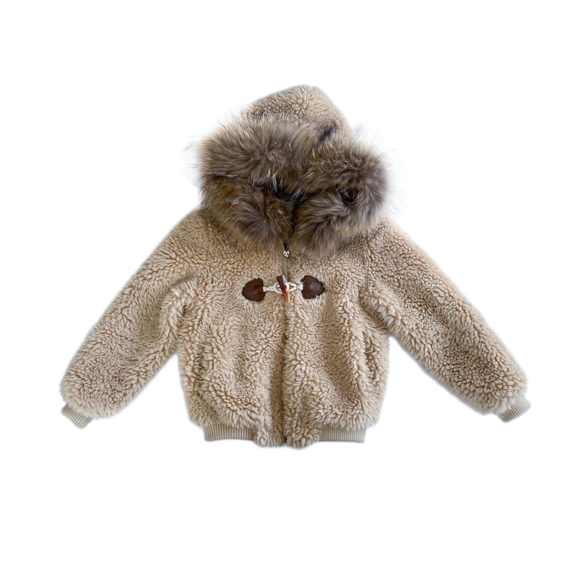 Shearling Camel Bomber Coat Faux Fur - Petite Maison Kids