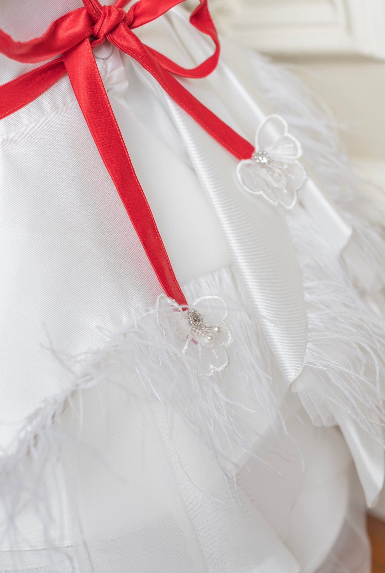 Constanza White Ceremony Dress with Red Bow