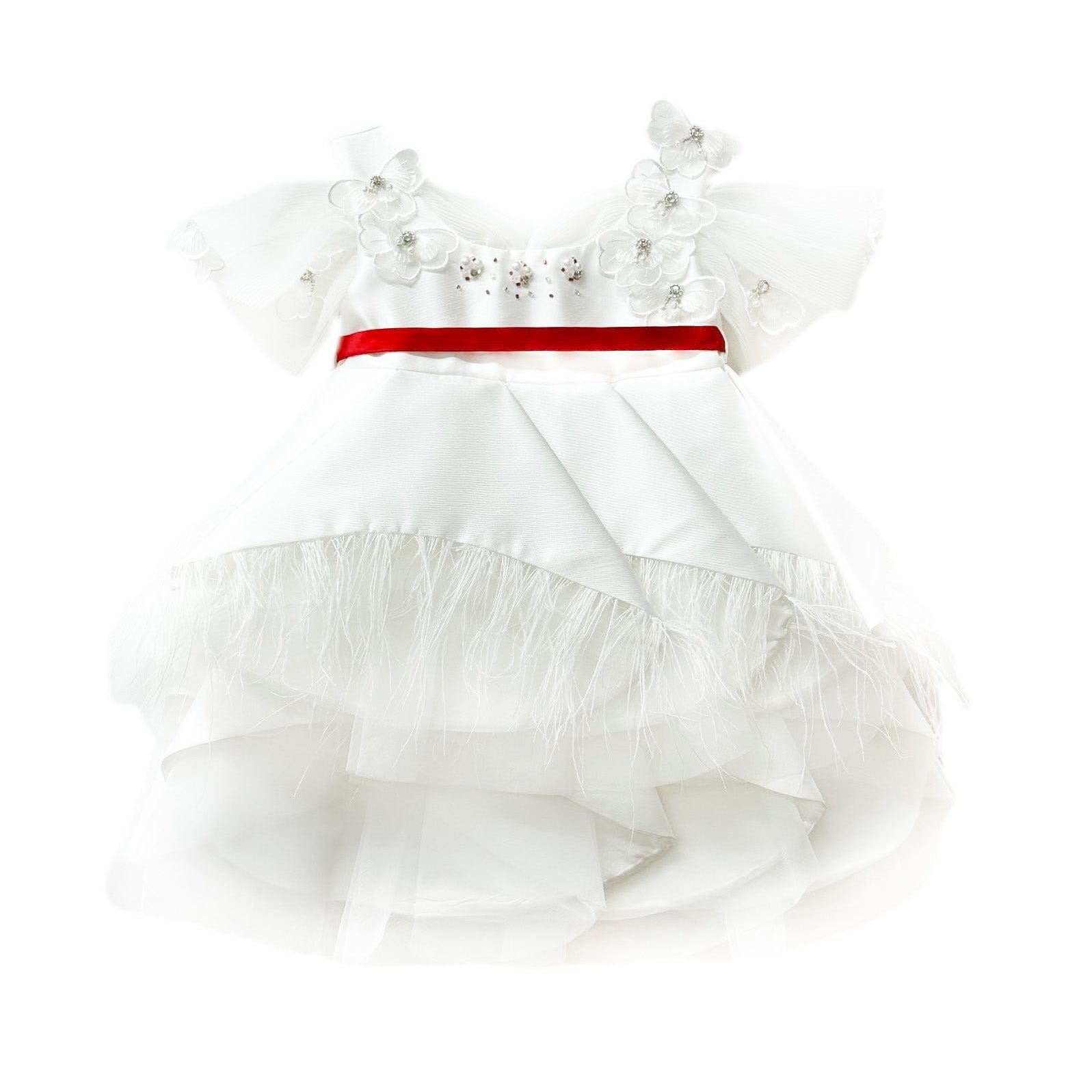 Constanza White Ceremony Dress with Red Bow