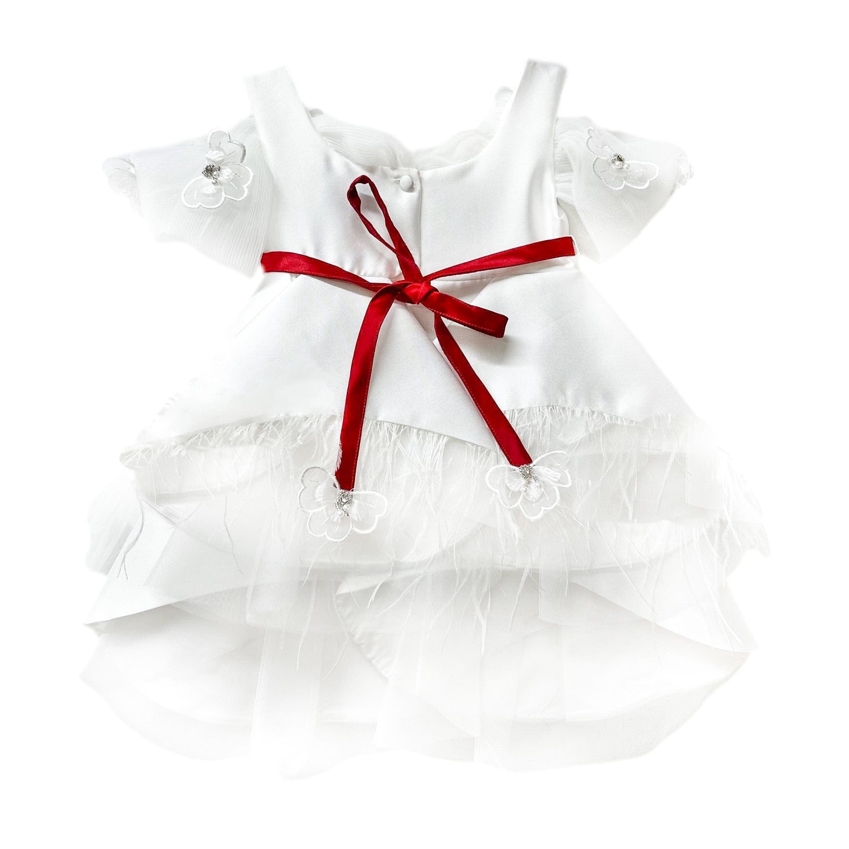 Constanza White Ceremony Dress with Red Bow