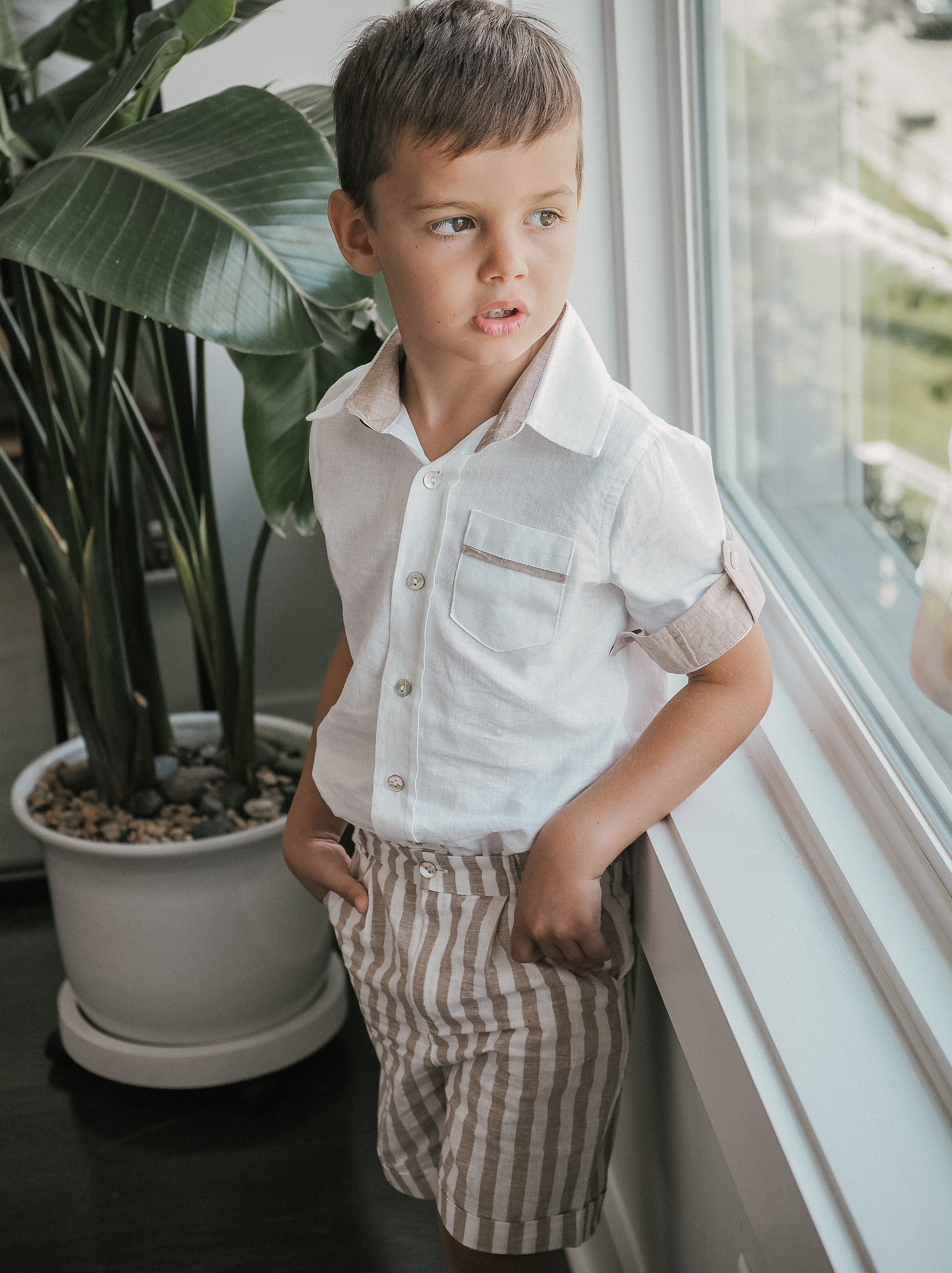 Ashton Striped Linen Shorts and Top Set - Petite Maison Kids