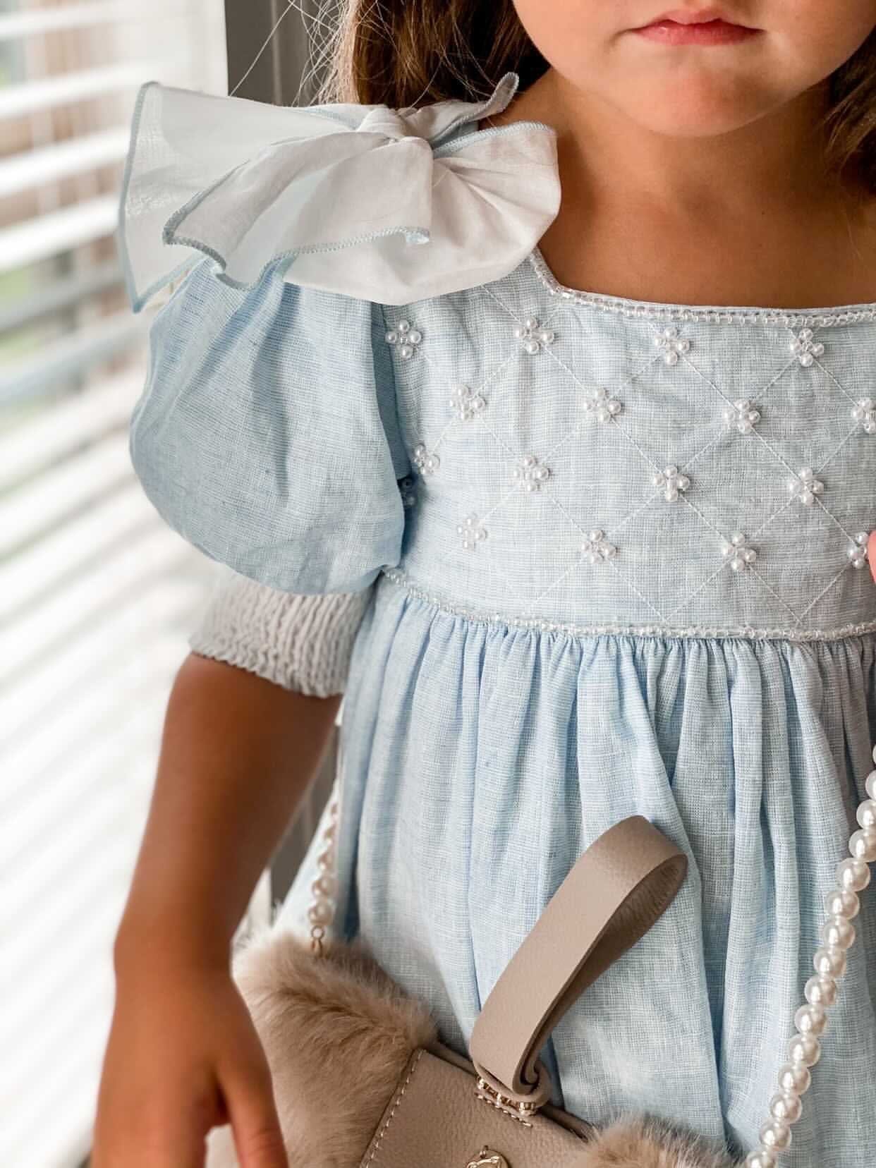 Charlotte Baby Blue Linen Dress - Petite Maison Kids