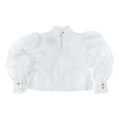 Gwen White Blouse With Black Ruffle Trim