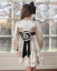 Evangeline Satin Champagne Ruffle Dress - Petite Maison Kids