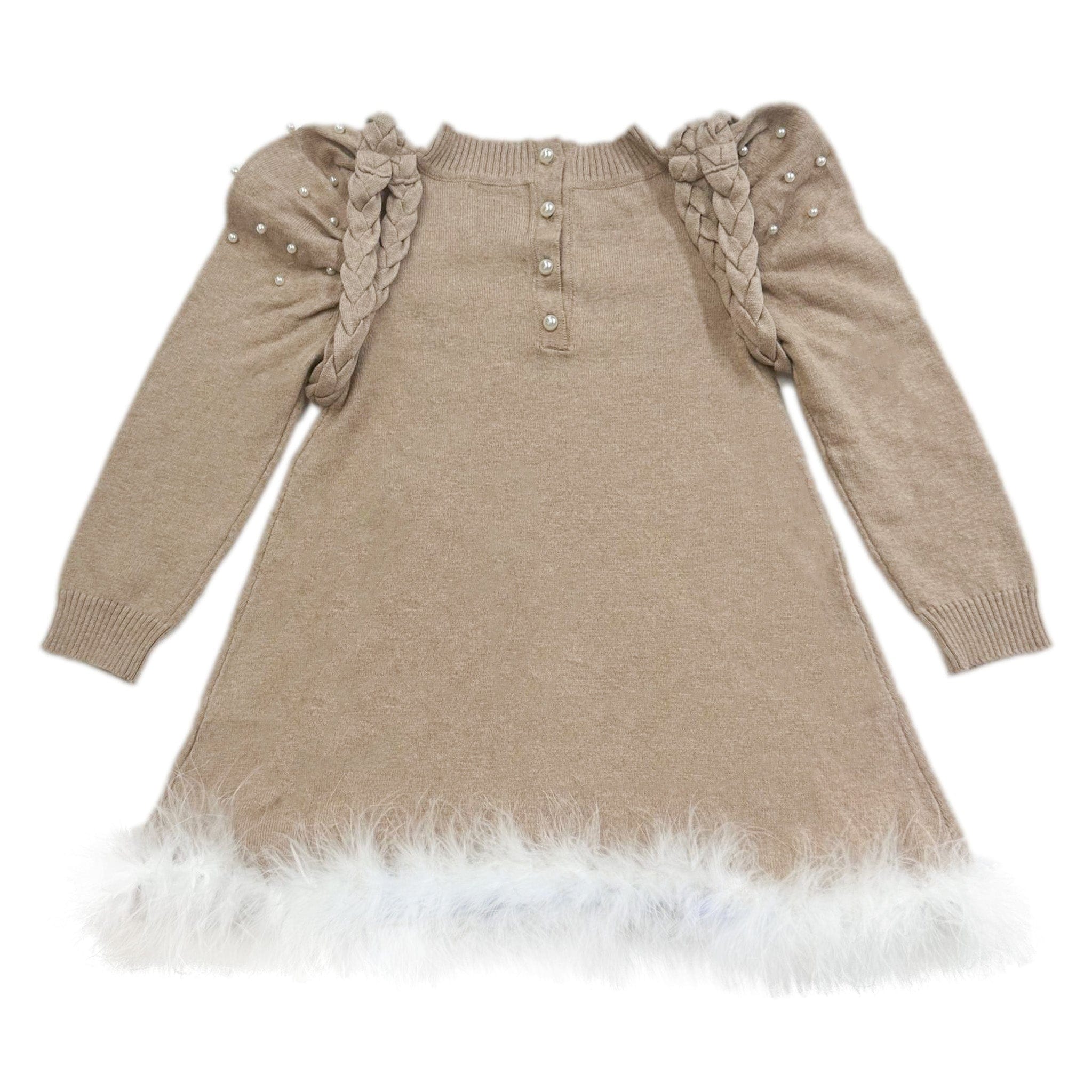 Anna Beige Knit Dress with Feathered Hem