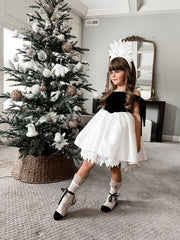 Audrey Black Velour Top and White Sateen Dress
