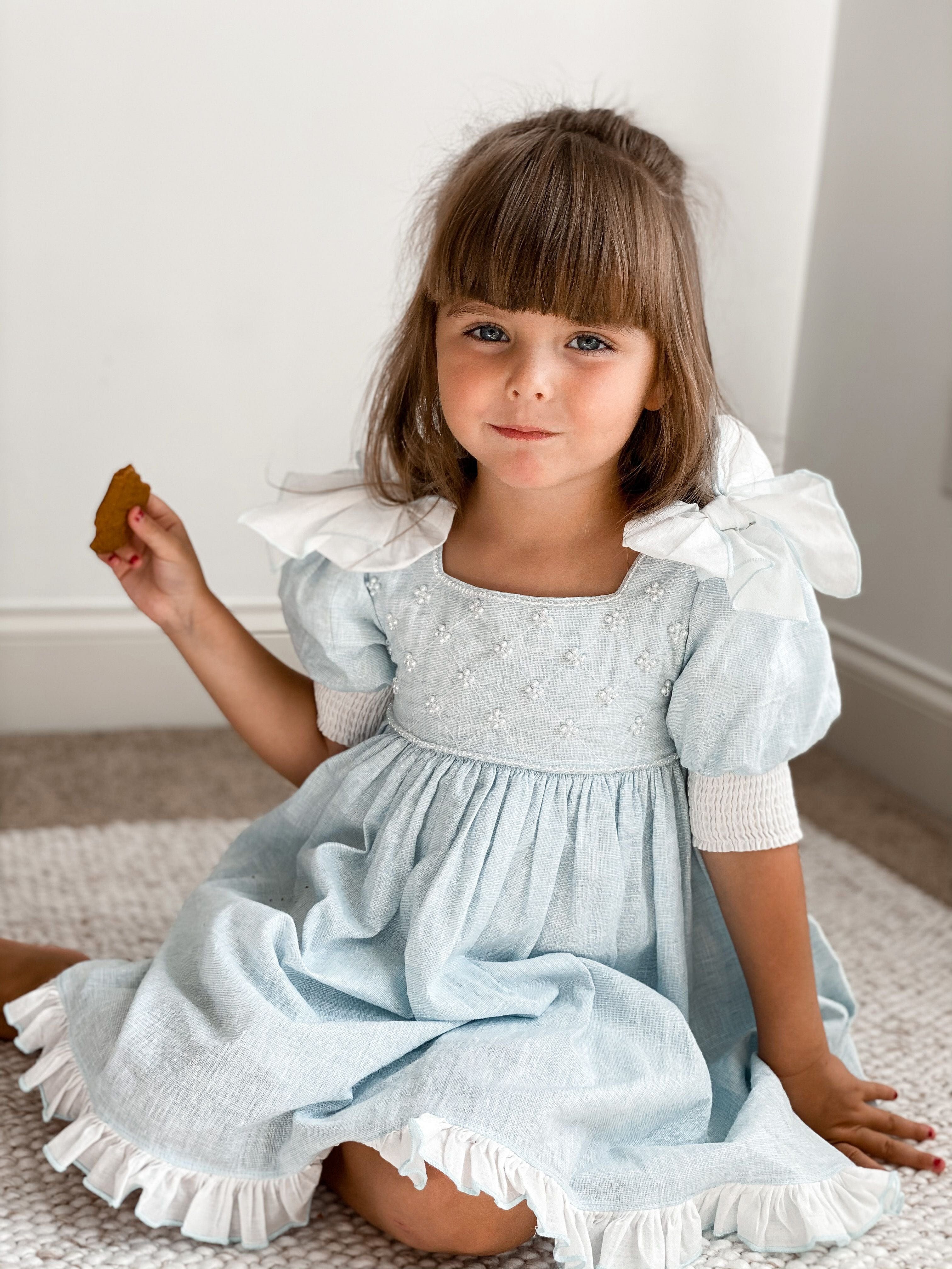 Charlotte Baby Blue Linen Dress - Petite Maison Kids