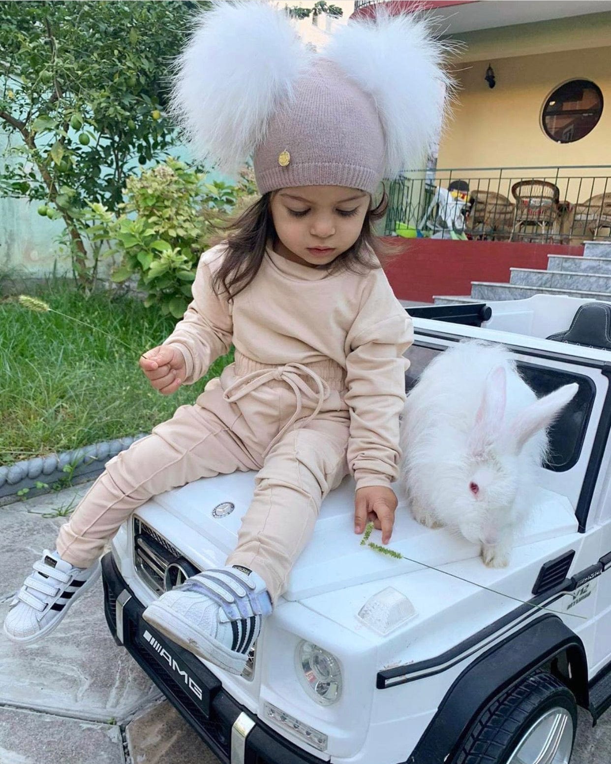 Sasha Double Pom Angora Beanie Hat - Petite Maison Kids