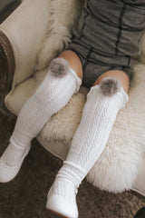 White Knee High Socks with Poms - Petit Maison Kids