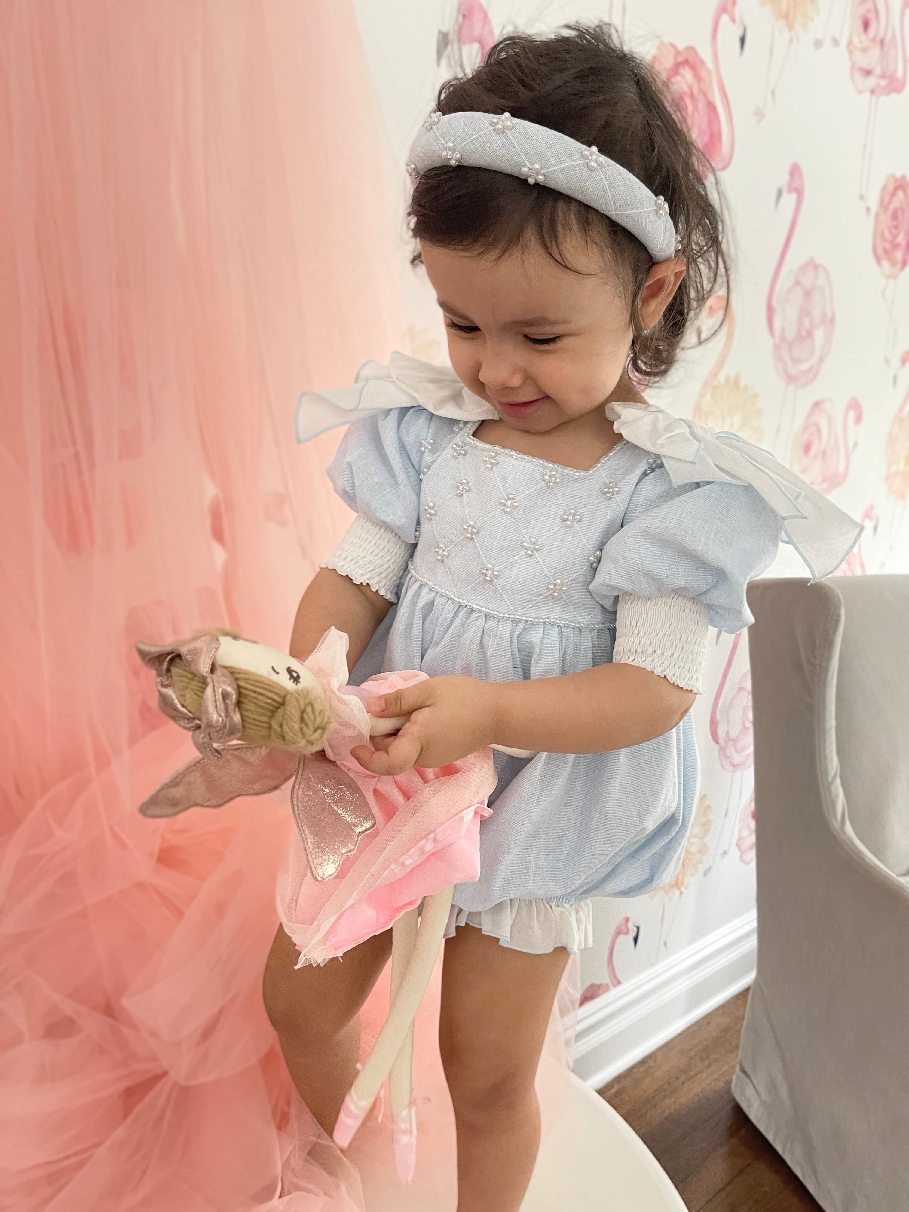 Charlotte Light Blue Linen Headband - Petite Maison Kids