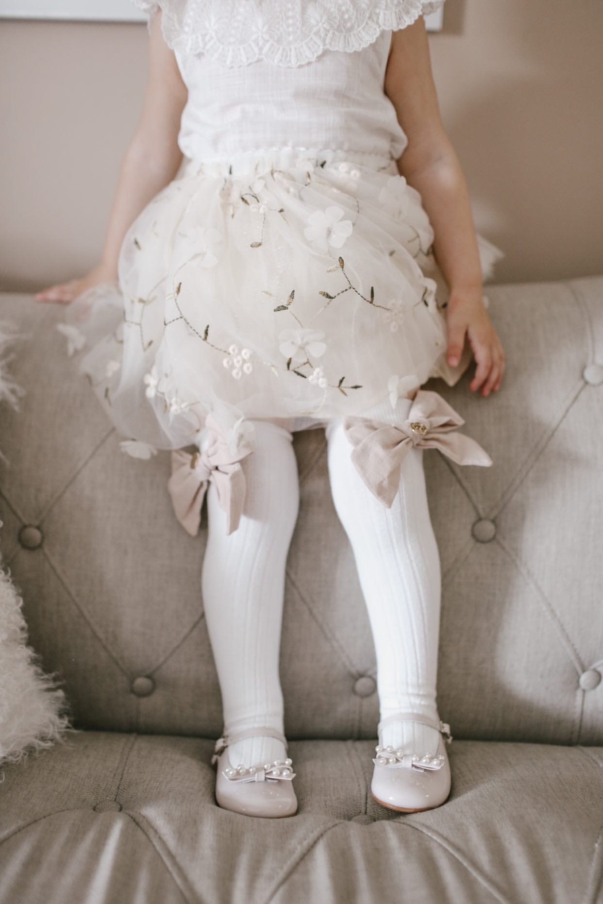 Emma Linen Bow Socks - Petit Maison Kids