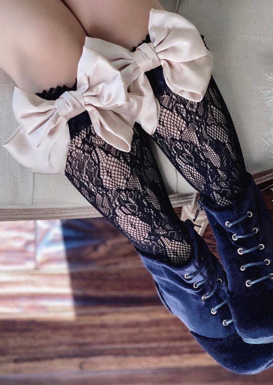 Lola Black Lace Socks with Satin Bows - Petite Maison Kids