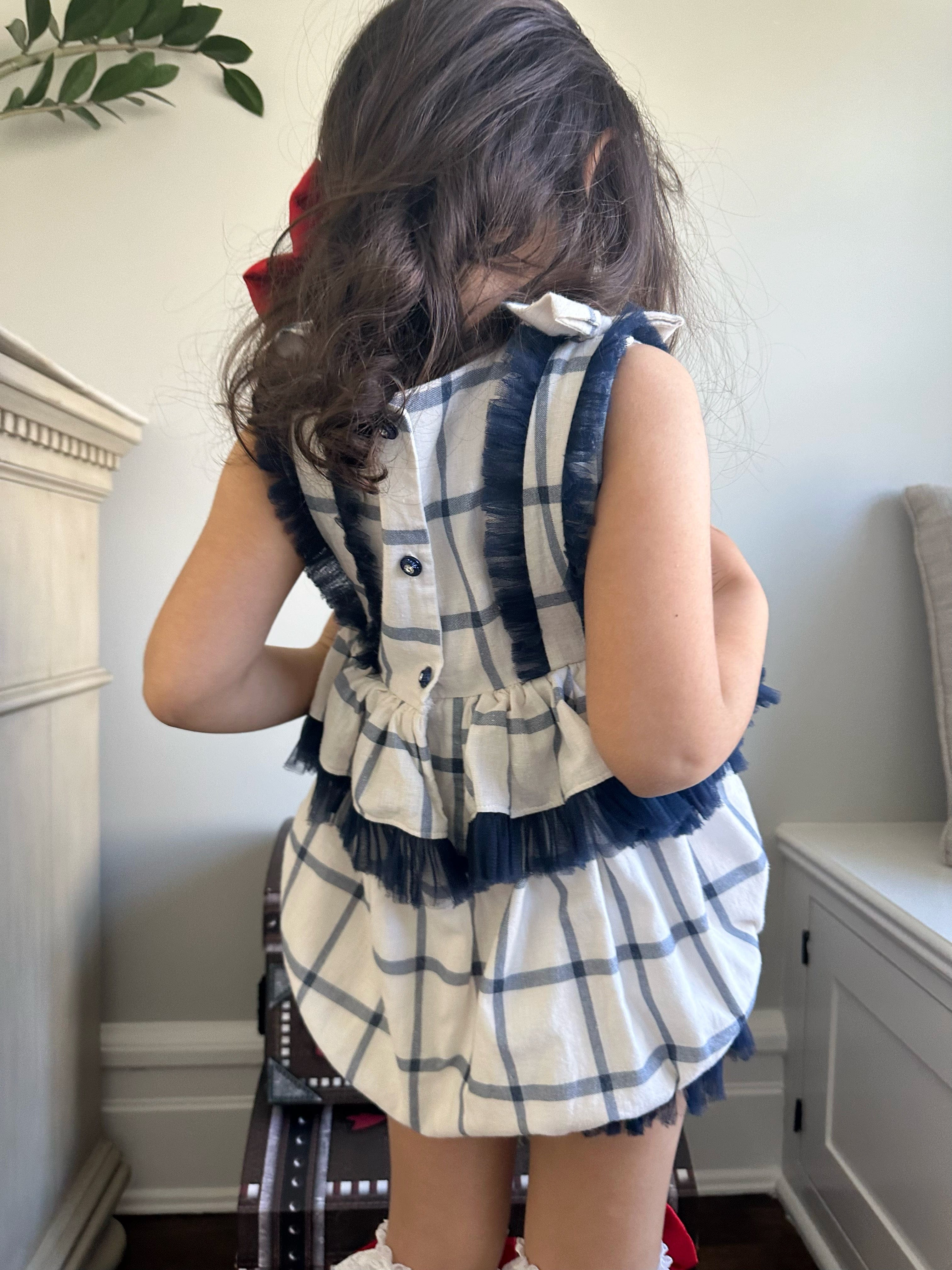 Checkered Linen Ruffle Romper