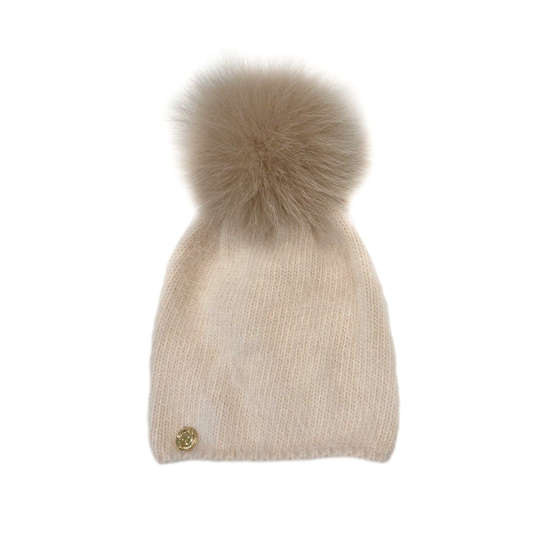 Vanya Beige Cashmere Kids' Faux Fur Beanie Hat