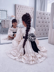 Evangeline Satin Champagne Ruffle Dress - Petite Maison Kids