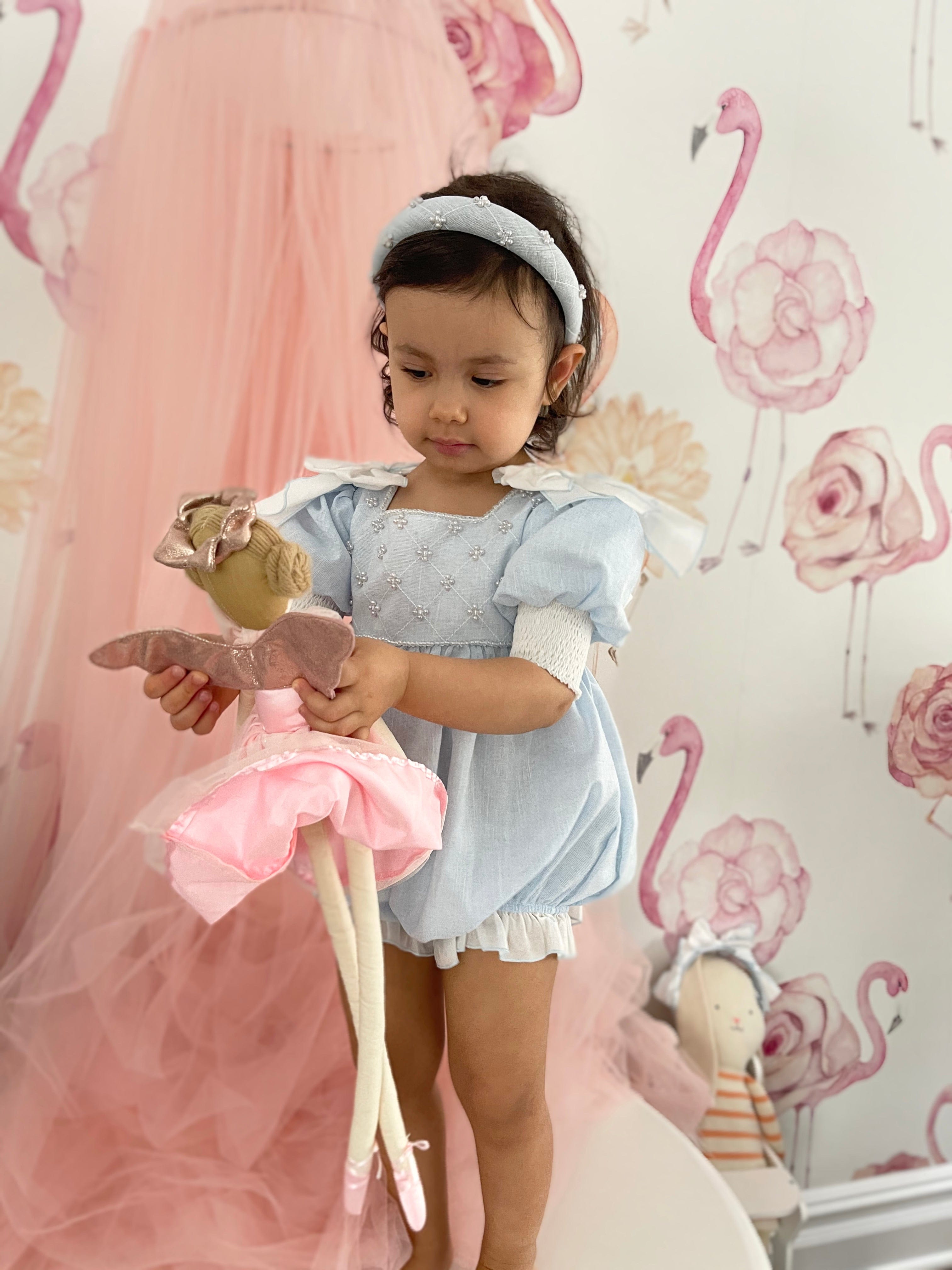 Charlotte Light Blue Linen Headband - Petite Maison Kids