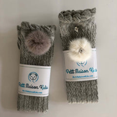 Grey Knee High Socks with Poms - Petit Maison Kids