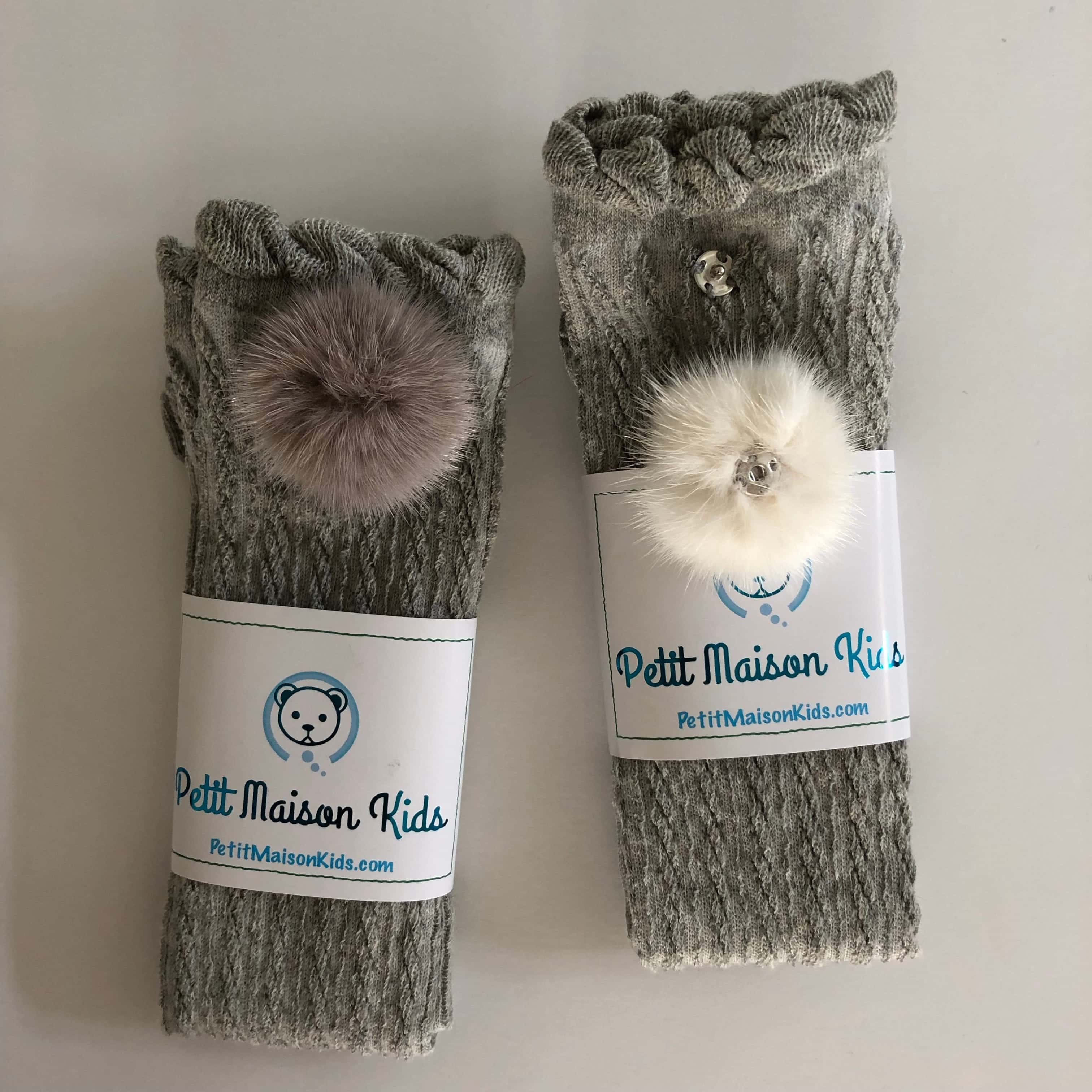 Grey Knee High Socks with Poms - Petit Maison Kids