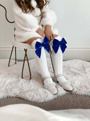 White Knee High Socks with Velvet Bows - Petite Maison Kids