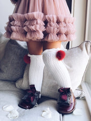 White Knee High Socks with Poms - Petit Maison Kids