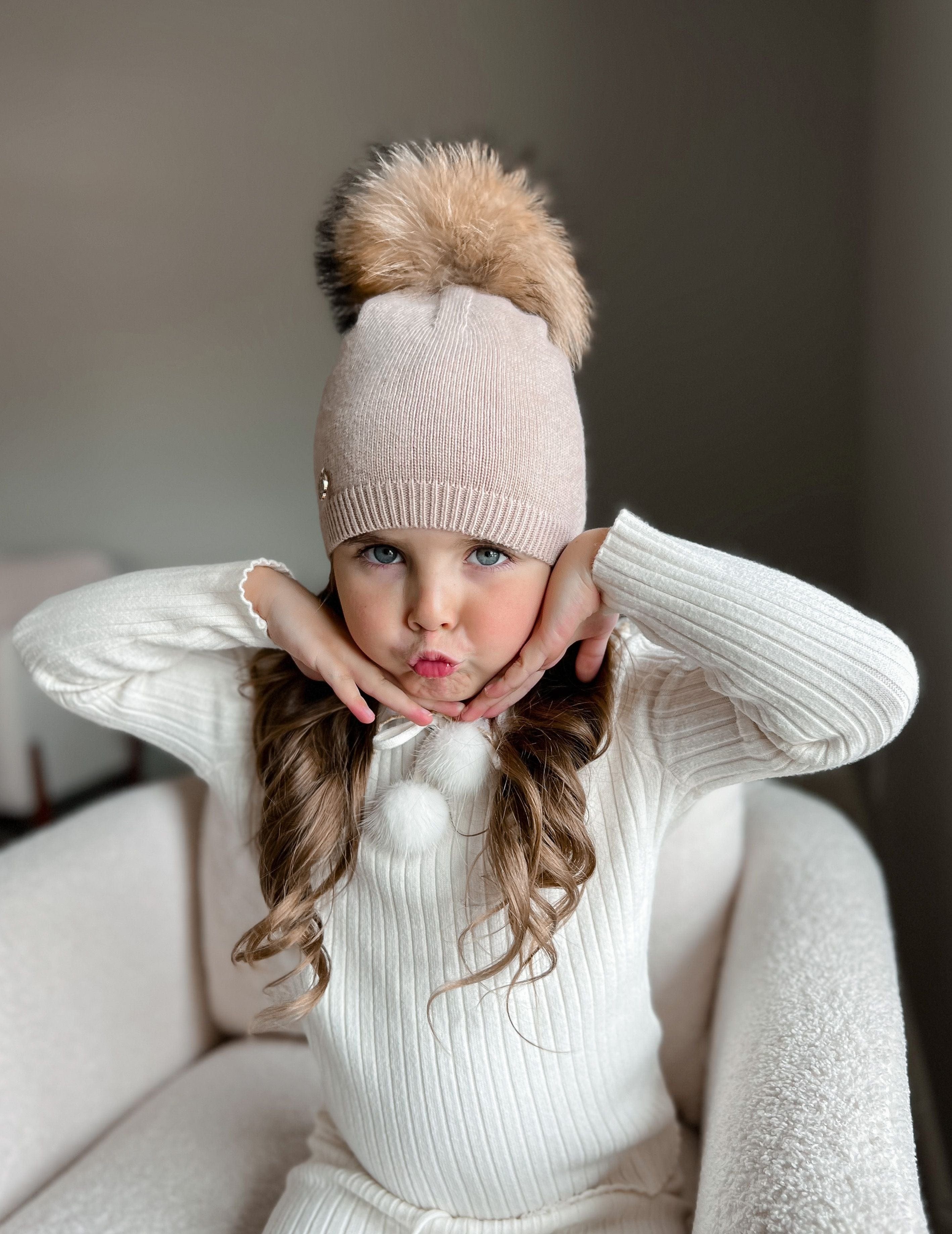 Sasha Single Pom Angora Beanie Hat - Petite Maison Kids