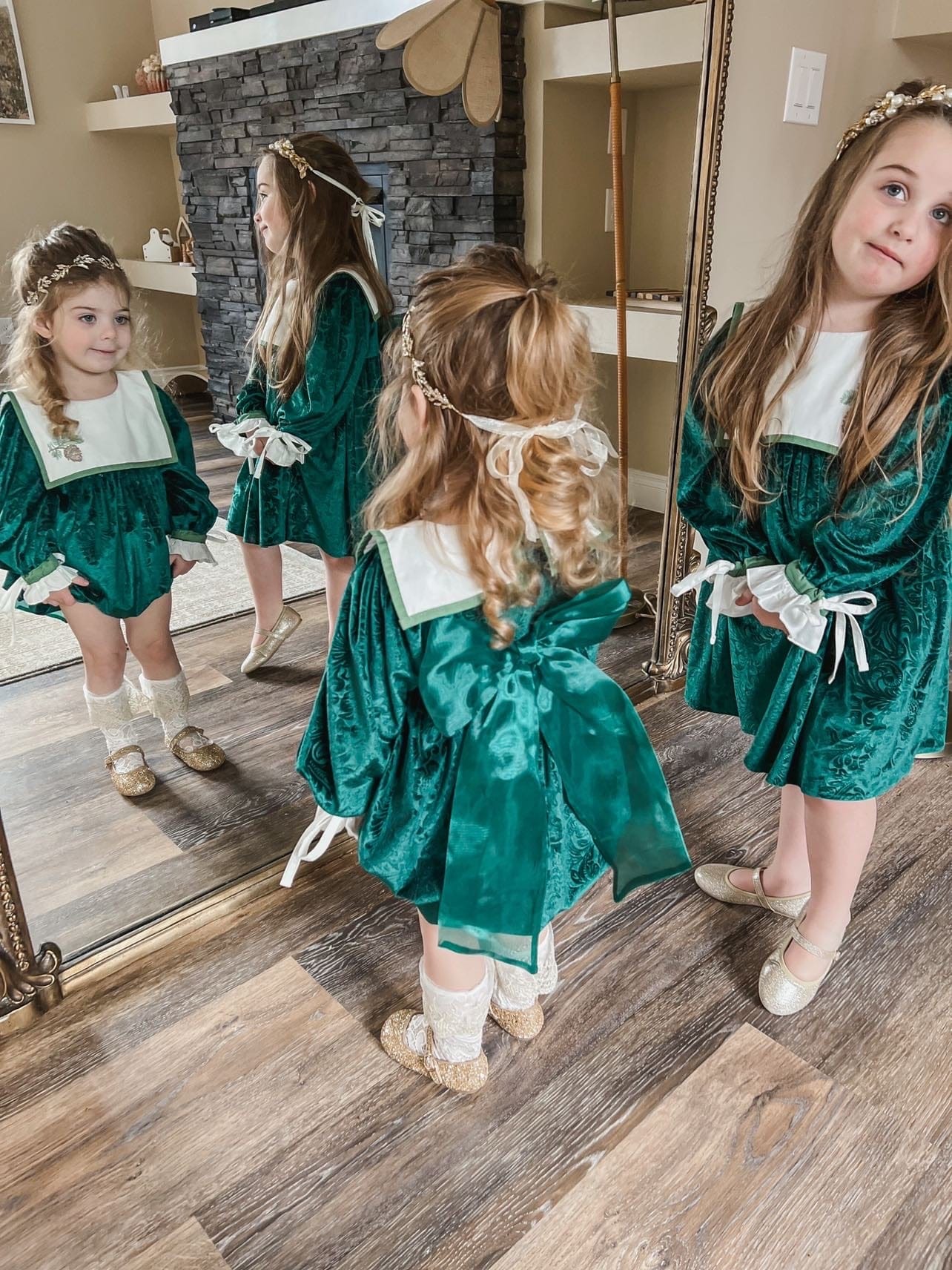 Everly Damask Velour Green Romper