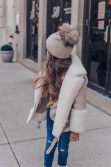 Honeycomb Beige Cashmere Beanie with Natural Pom - Petite Maison Kids