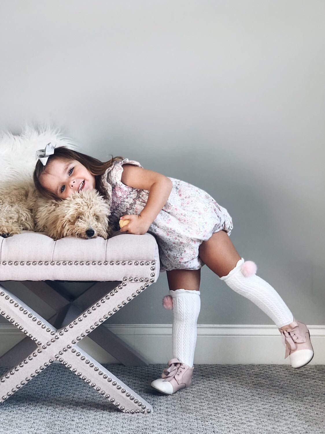 White Knee High Socks with Poms - Petit Maison Kids