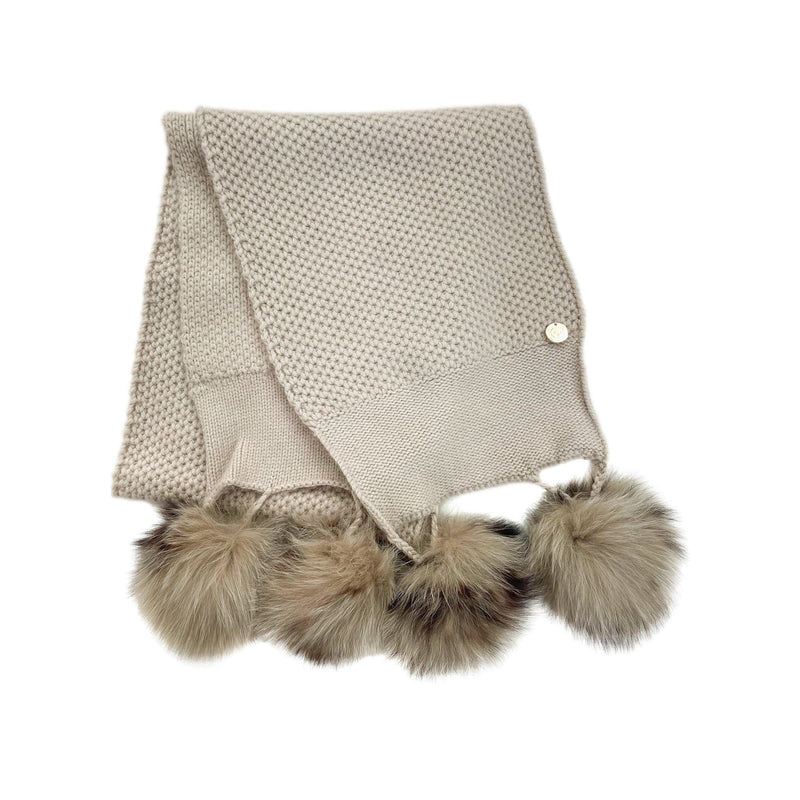 Honeycomb Beige Cashmere Fur Pom Scarves