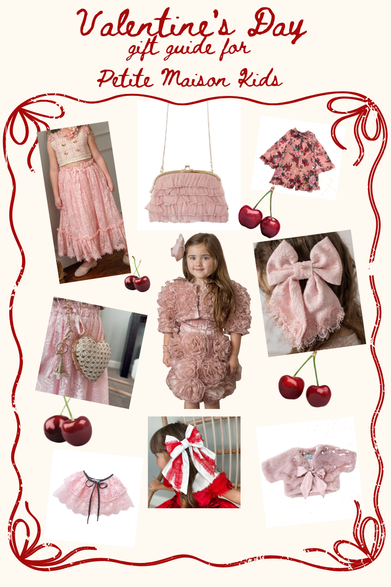 Little girl wearing dusty pink organza set from Petite Maison Kids Valentine’s Collection
