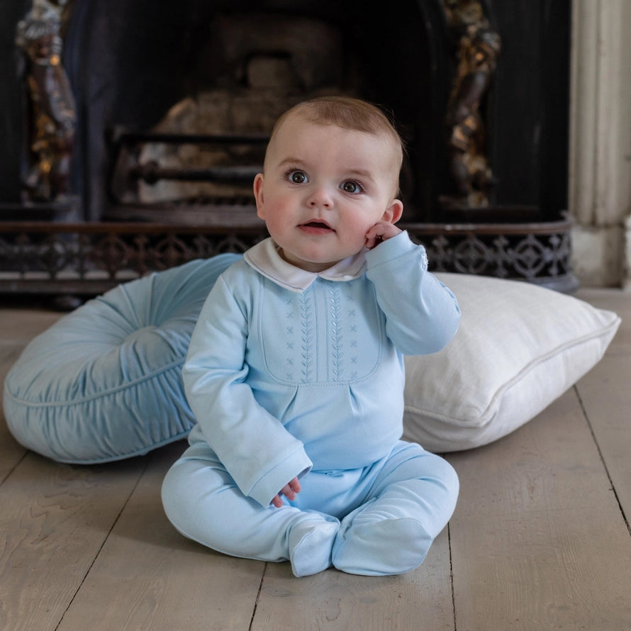 Malcolm Blue Cotton Knit Babygrow and Hat Set