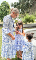 Jaylin Blue and White Linen Mom Dress