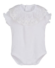 Tuly White Baby Bodysuit with Lace Collar