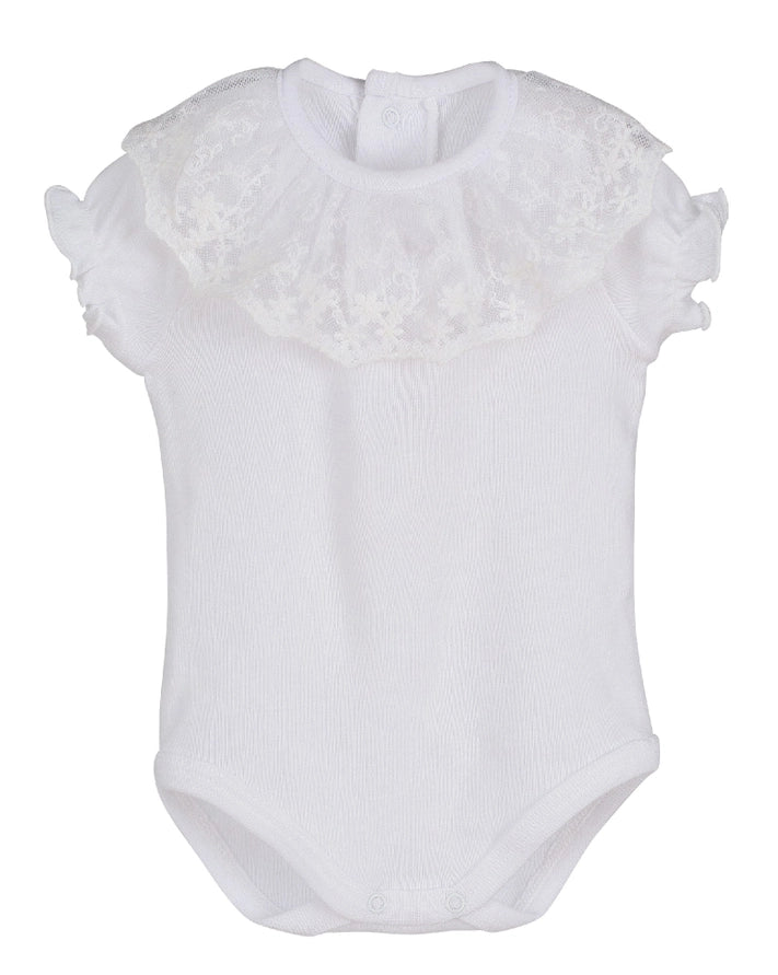 Tuly White Baby Bodysuit with Lace Collar
