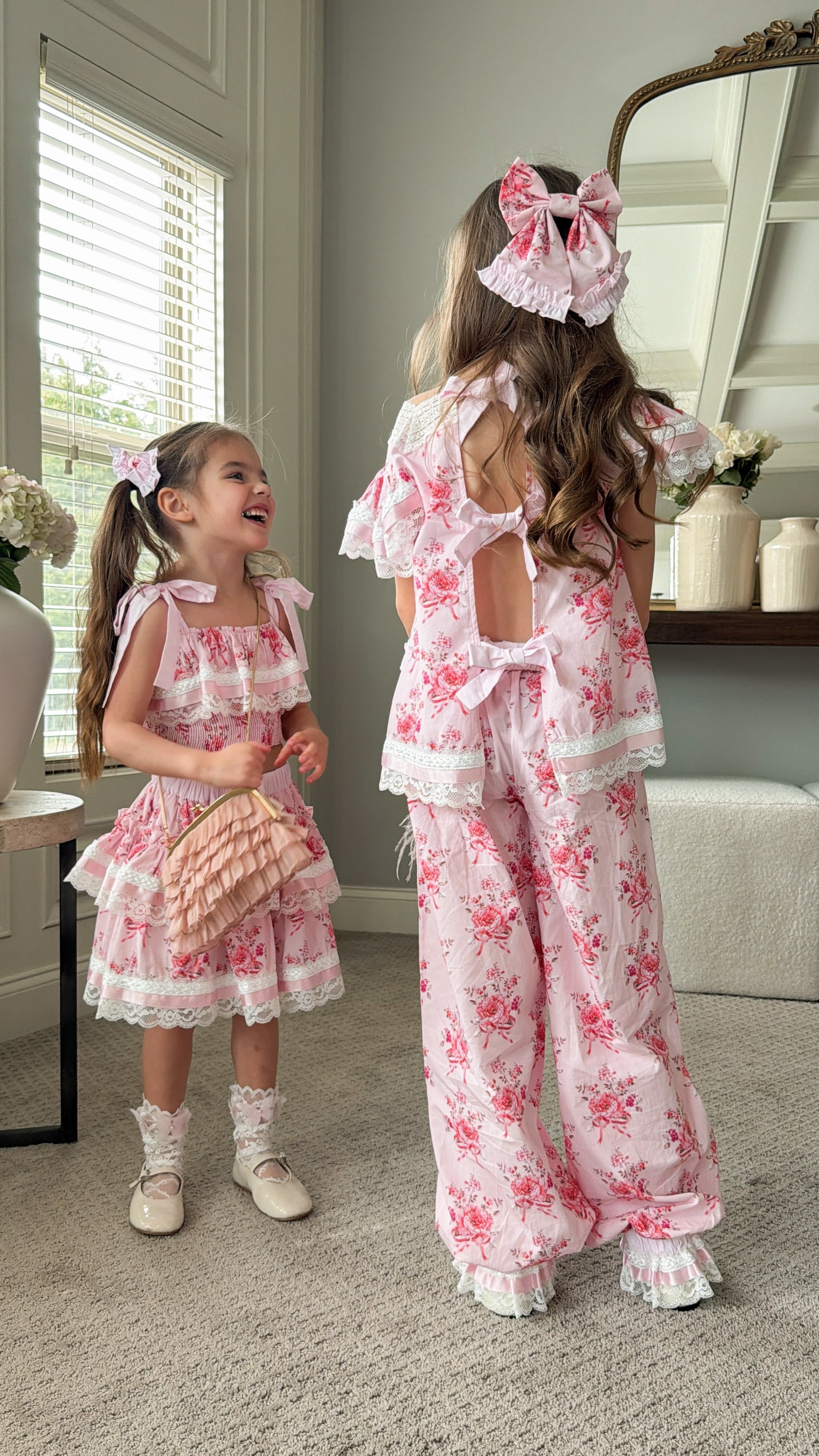 Amelia Pink Flower Print Short Sleeve Top